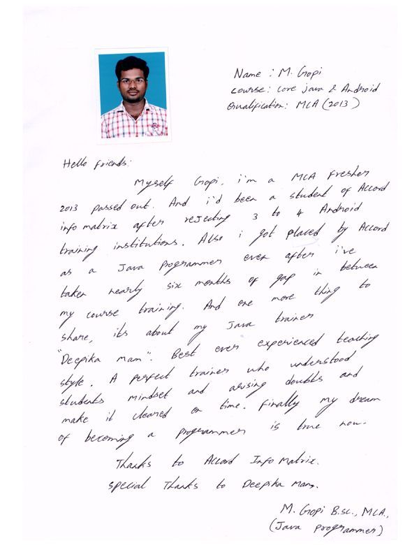 JAVA Student Testimonial
