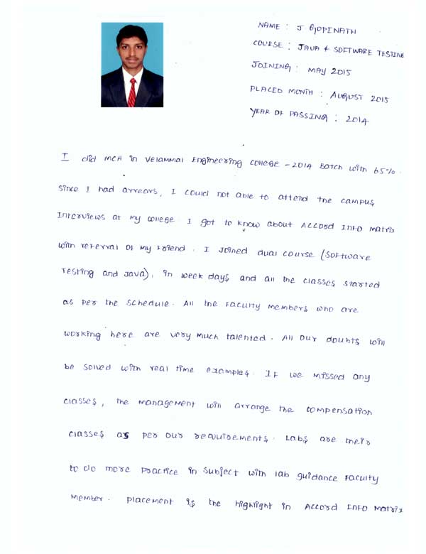 JAVA Student Testimonial