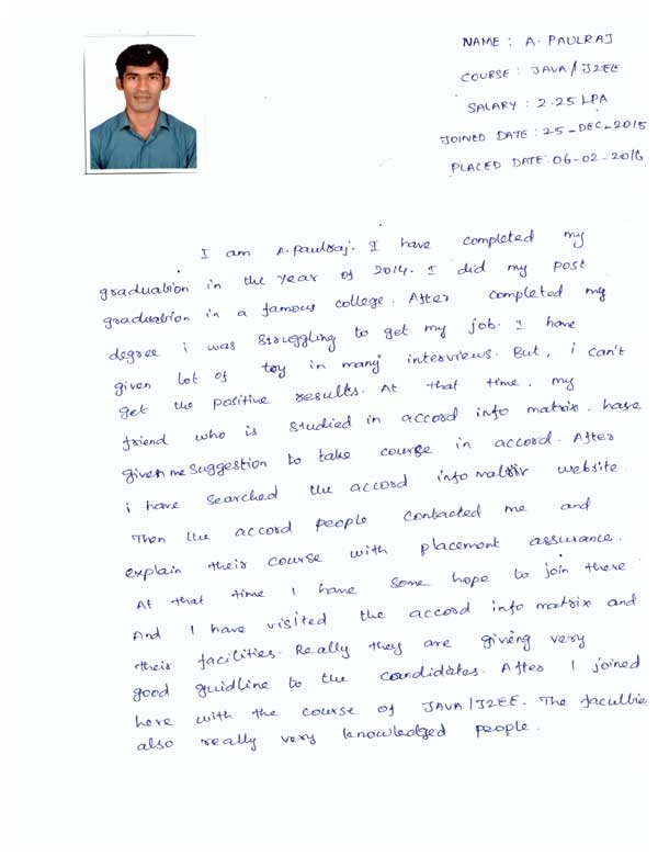 JAVA Student Testimonial