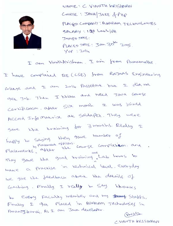 JAVA Student Testimonial