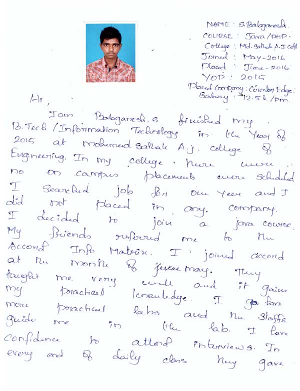 JAVA Student Testimonial