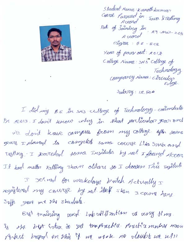 JAVA Student Testimonial